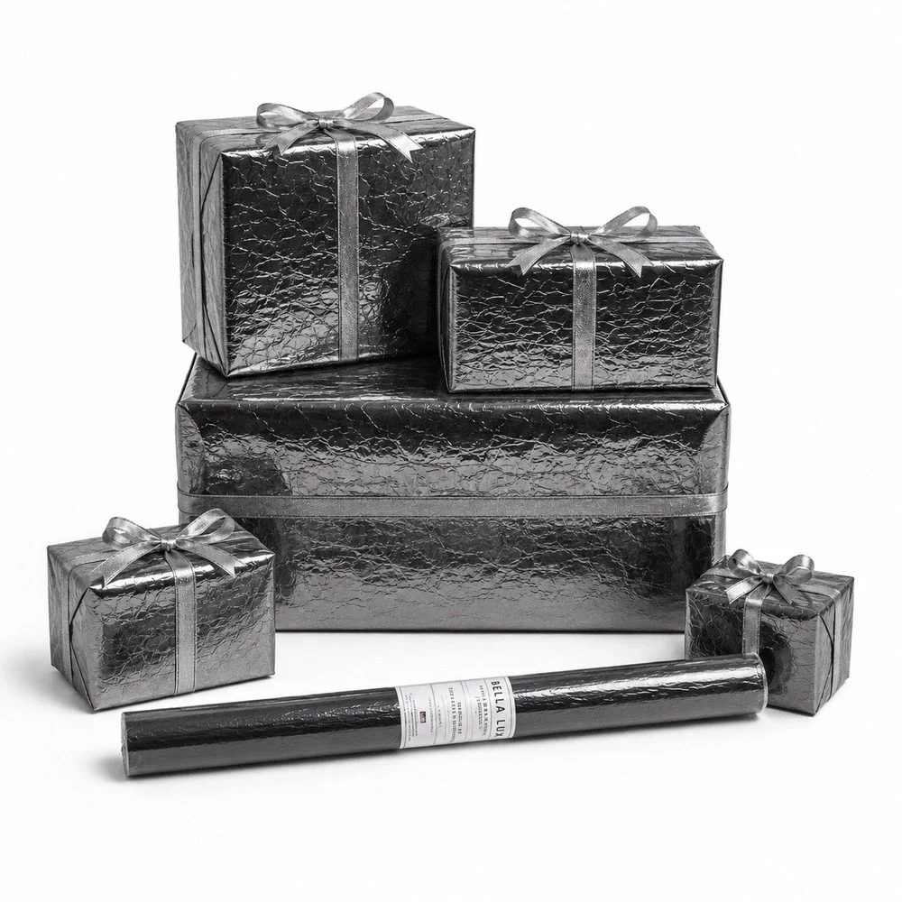 Bella Lux Black Crocodile Embossed Heavy Weight Gift Wrap 30 SqFt 109-14